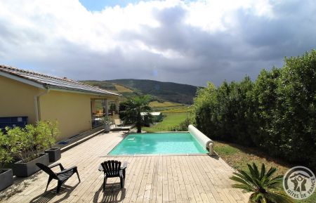 G&icirc;te n&deg;1531 Quinci&eacute;-en-Beaujolais - Rh&ocirc;ne - G&icirc;te "Les Sens Ciel" &agrave; Quinci&eacute;-en-Beaujolais (Rh&ocirc;ne-Beaujolais) : la piscine avec vue sur le vignoble.