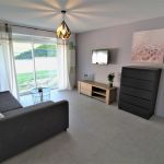 G&icirc;te 'Les Romati&egrave;res' &agrave; Chaponnay (Rh&ocirc;ne - Plaine de Lyon - Sud-Est Lyonnais - Proximit&eacute; d'Eurexpo) : le salon avec canap&eacute; convertible et TV.