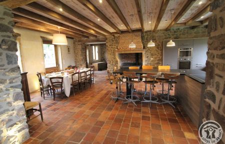 G&icirc;te n&deg;1887 Amplepuis - Rh&ocirc;ne - Grand G&icirc;te 'Au Foin Tendre' &agrave; Amplepuis (Rh&ocirc;ne - Beaujolais Vert - proximit&eacute; Lac des Sapins) : s&eacute;jour (espace cuisine et espace repas).